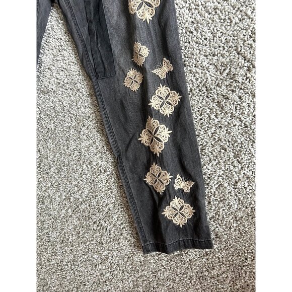 Johnny Was Women Sz Small Embroidered Floral Cotton Jade Black Pants Tie Waist - Picture 8 of 12